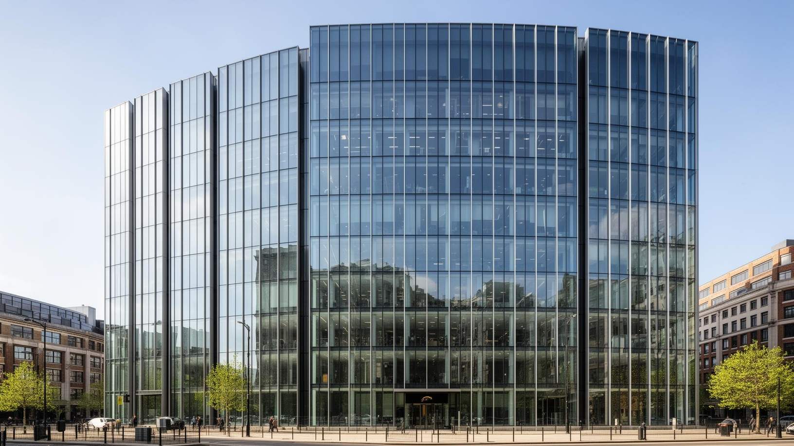 Curved glass curtain-wall façade on a commercial building