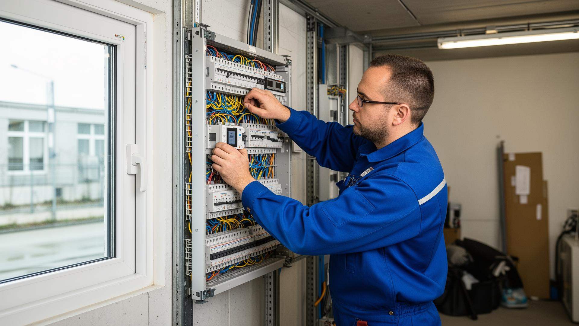 Electrician working on a consumer unit