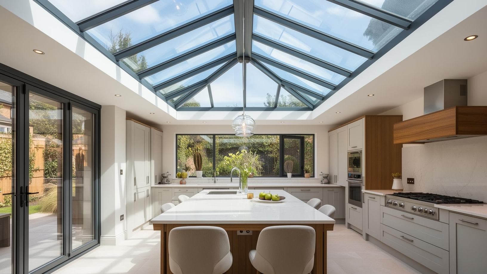 Aluminium roof lantern over a kitchen and dining extension
